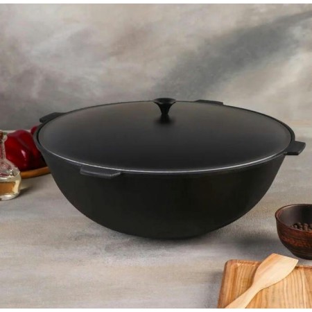 Казан литой чугунный Камская посуда 12л алюминиевая крышка