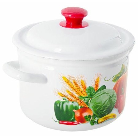 Кастрюля эмалированная цилиндрическая с бортиком и рисунком 4л