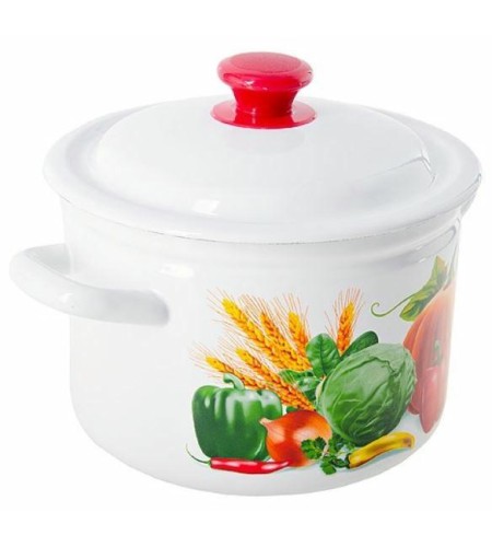 Кастрюля эмалированная цилиндрическая с бортиком и рисунком 4л