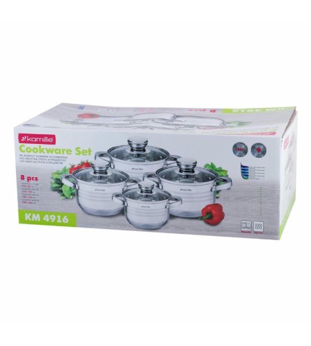 Набор кастрюль Kamille КМ-4916 8 предметов1,5л +2л +3л +5л