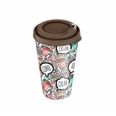 Стакан IDIland IZI-GO 0,55л с крышкой, коричневый с декором в ассортименте 221134224/01
