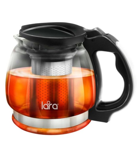 Чайник заварочный Lara LR06-15 850мл силикатное стекло, стальной фильтр, подъемная крышка
